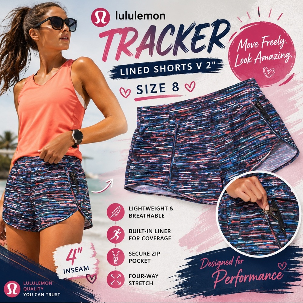 Lululemon Lined Tracker Shorts V 4" Size 8 Multicolor Print